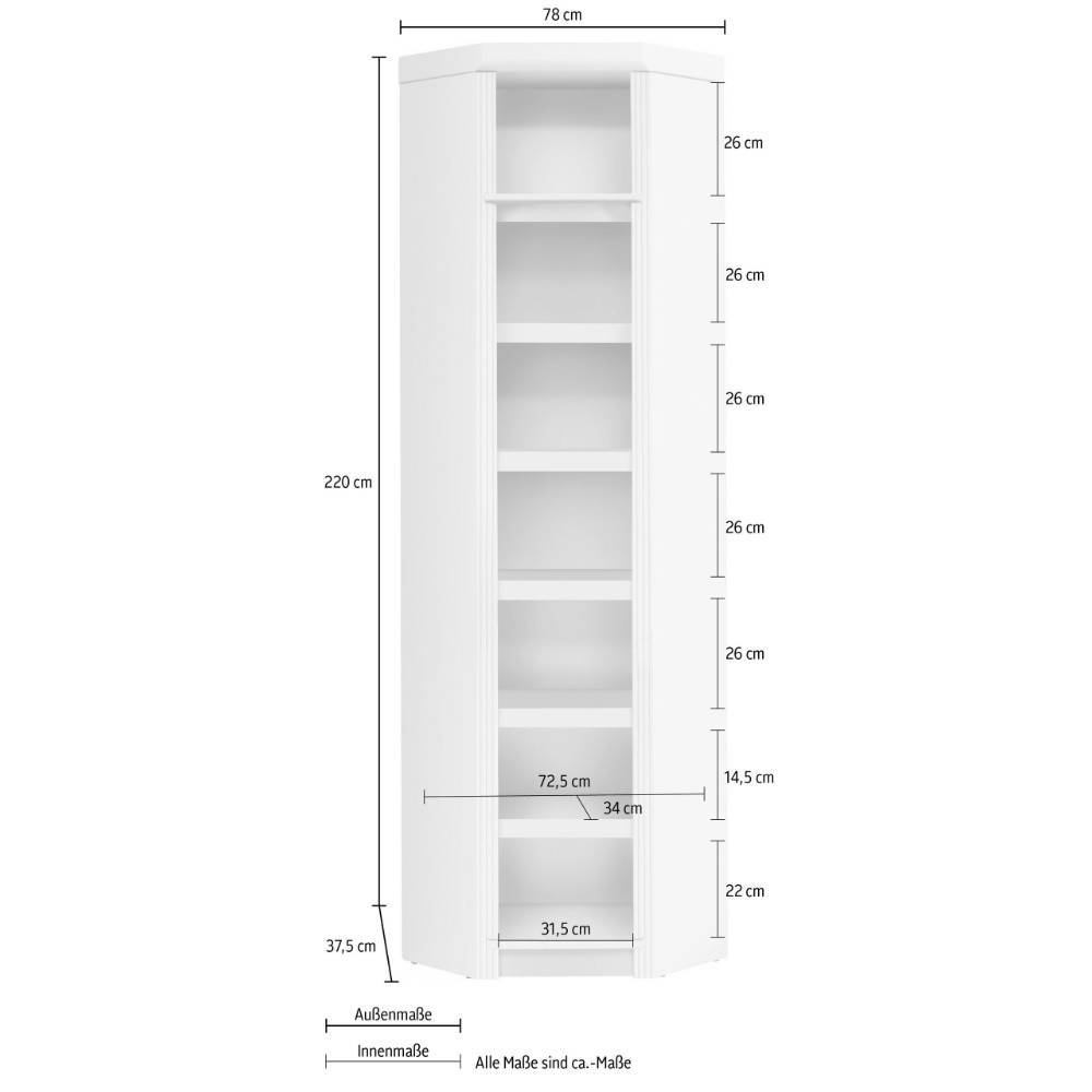 Eckbücherregal Phil 220 cm hoch in Cremeweiß
