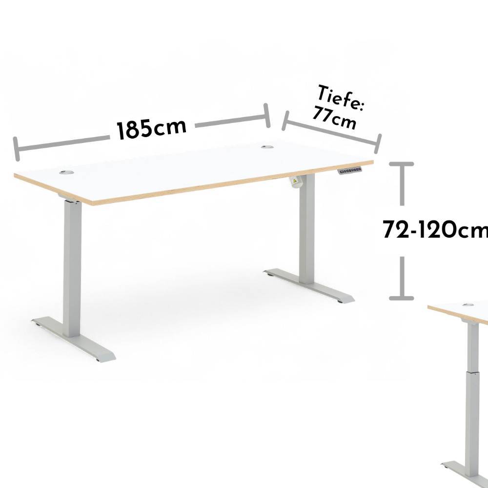Höhenverstellbarer Schreibtisch Mariocavo mit Kabeldurchlass 185 cm breit