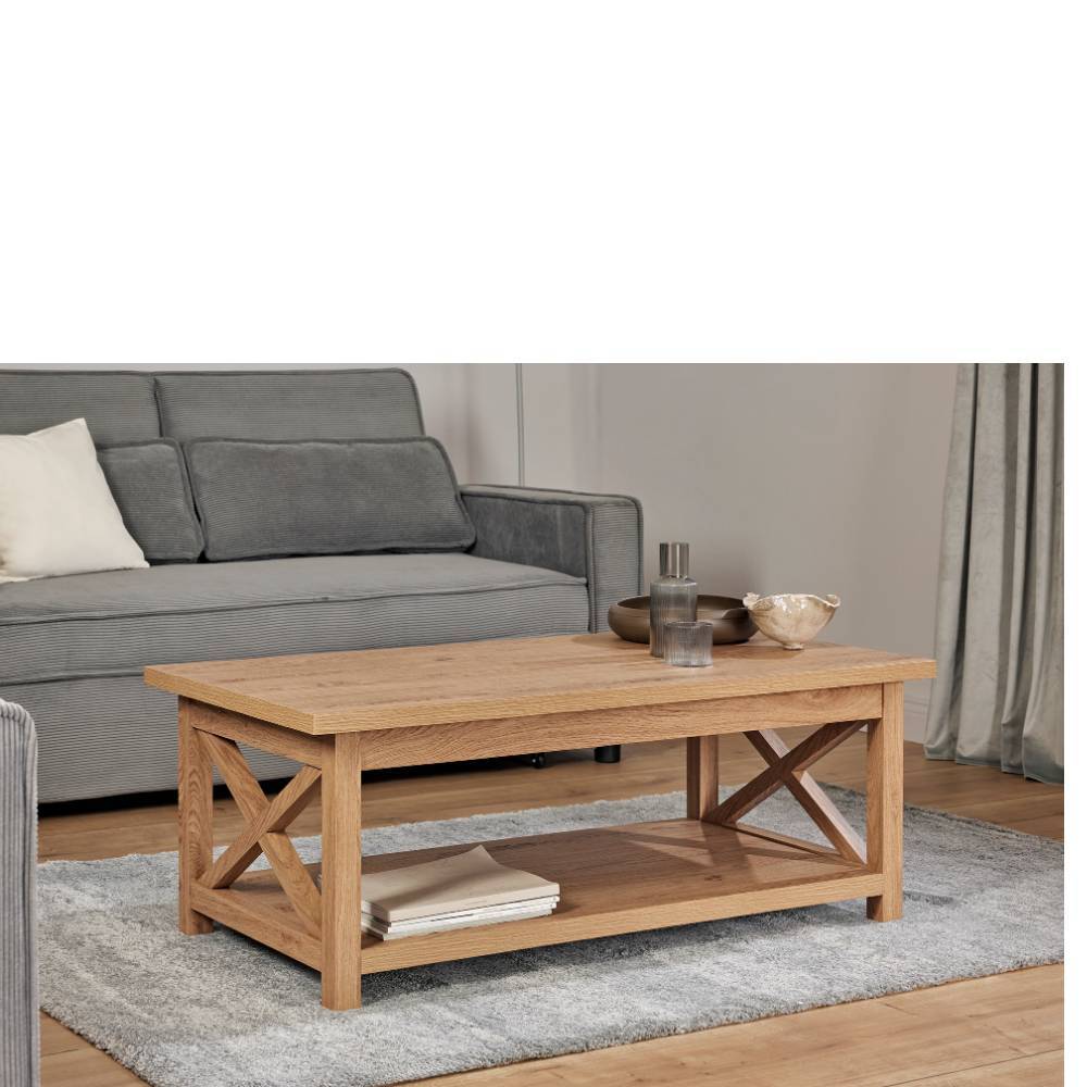 Couchtisch Vurgos im Landhausstil in Eichefarben
