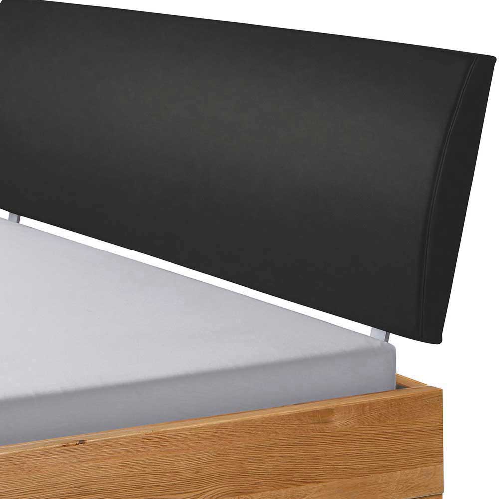 Wildeiche Doppelbett modern Viko mit Gestell aus Metall und Polsterkopfteil