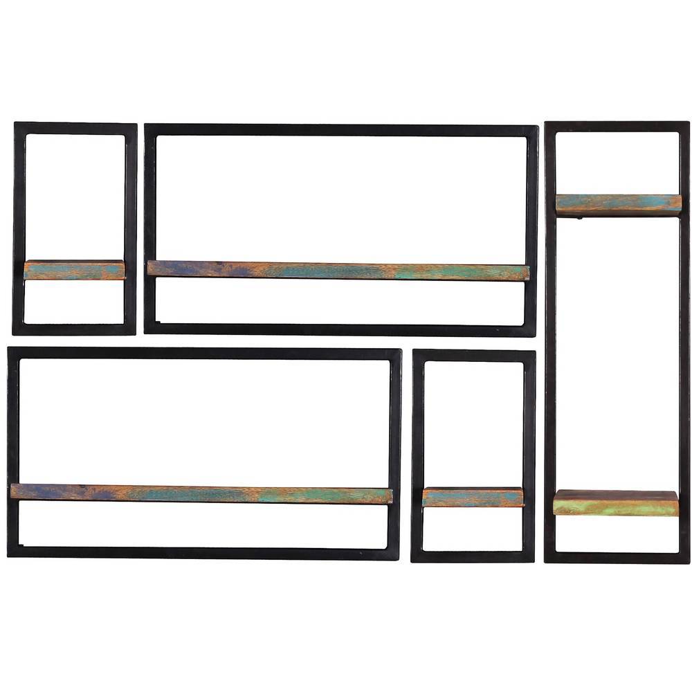 Shabby Wandhängeregal Vucotto aus Metall und Recyclingholz (fünfteilig)