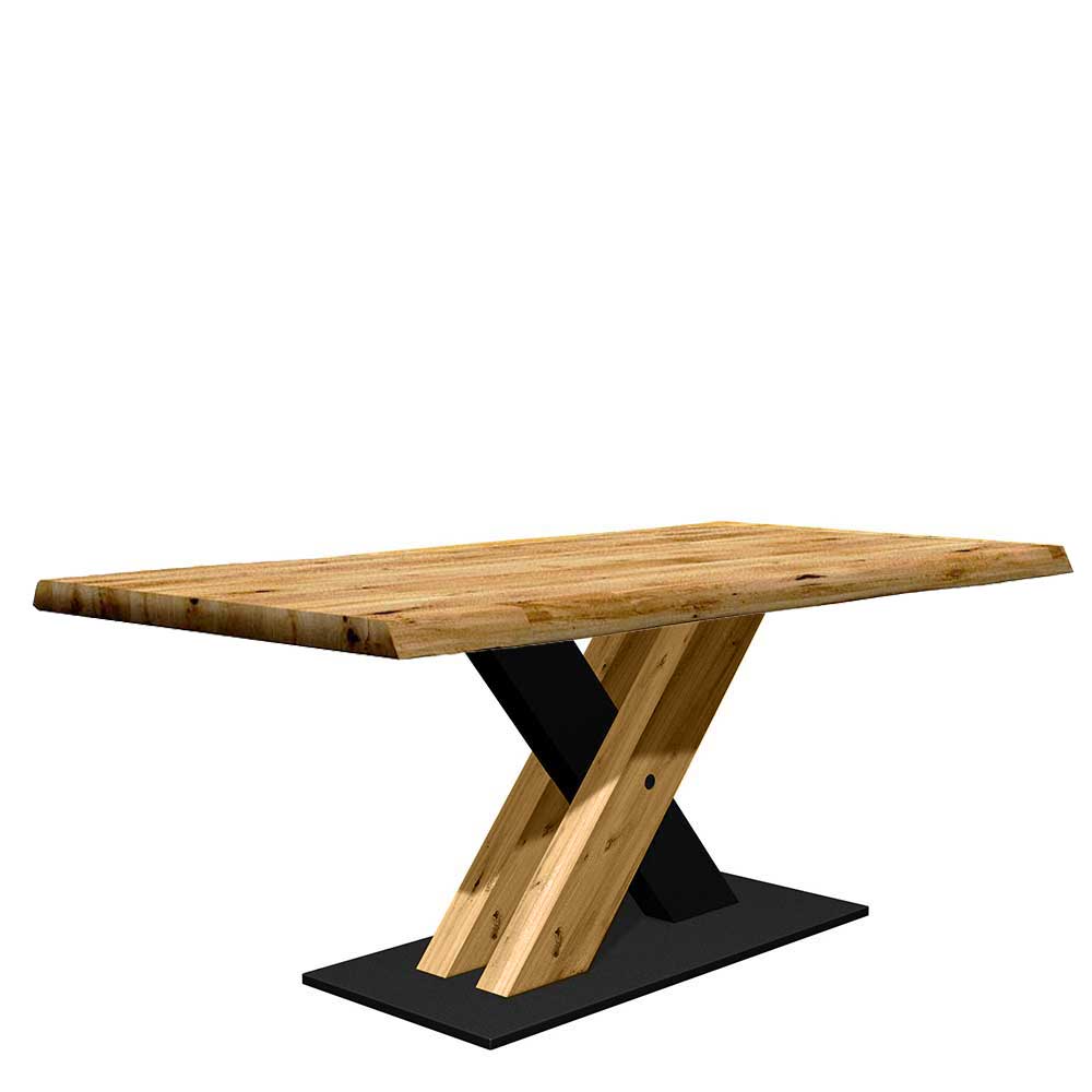 Holztisch Eiche Tidy mit natürlicher Baumkante und Säulengestell