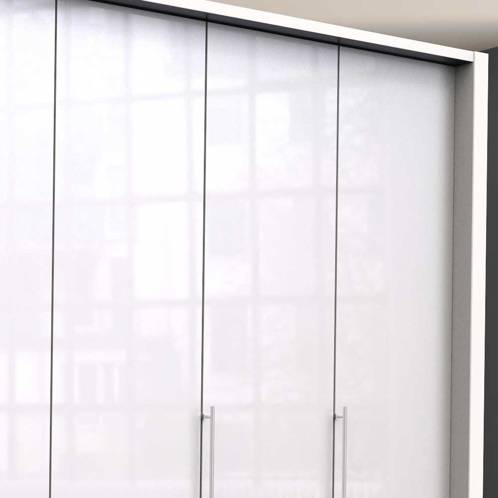 Moderner Falttürenschrank Grinzia in Weiß Glas beschichtet