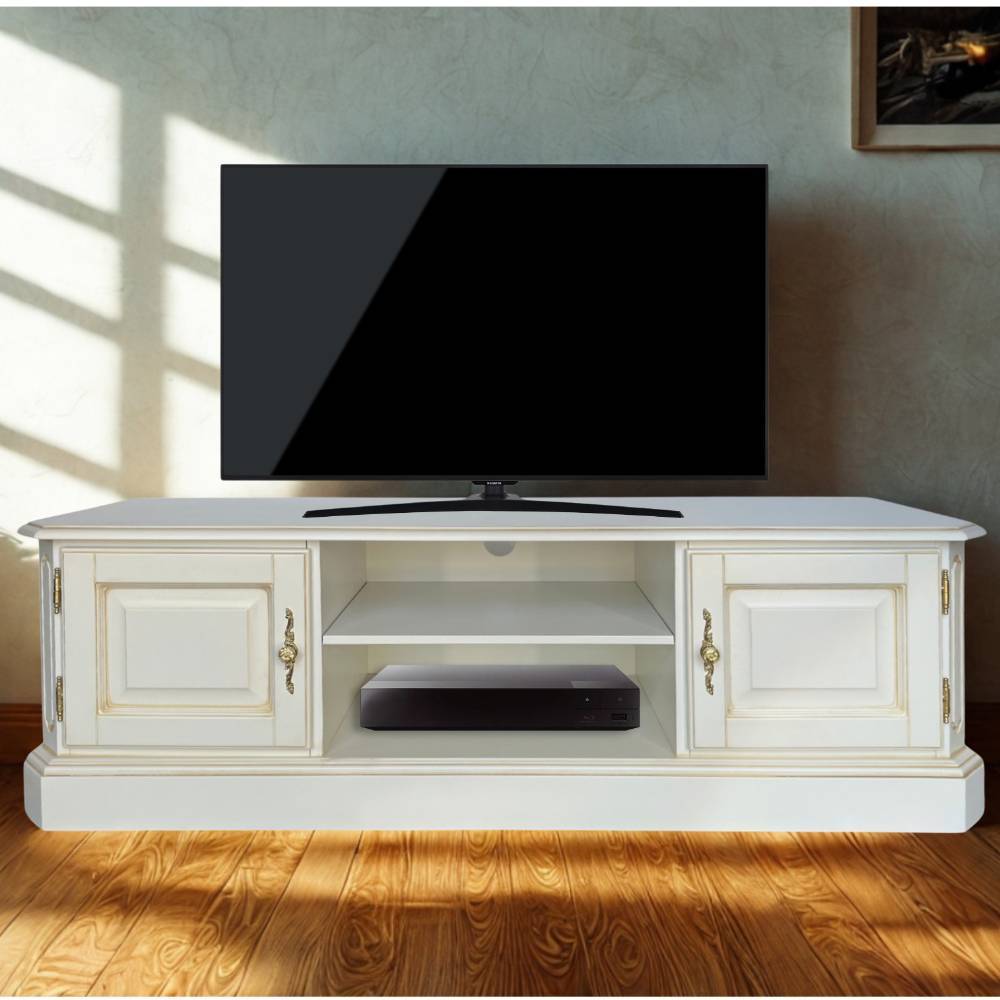 TV Lowboard Eckomy in Antikweiß 140 cm breit - 45 cm hoch