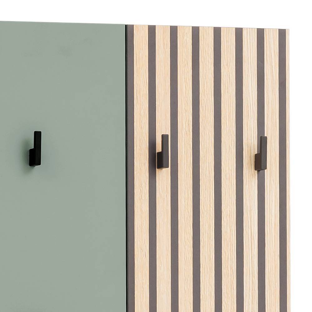 Wandgarderobe Jawalio in Paneeloptik mit 16 Kleiderhaken (zweiteilig)