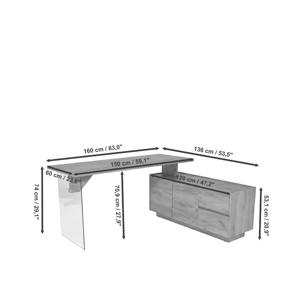 Bürotisch Radius mit zwei Schubladen in modernem Design