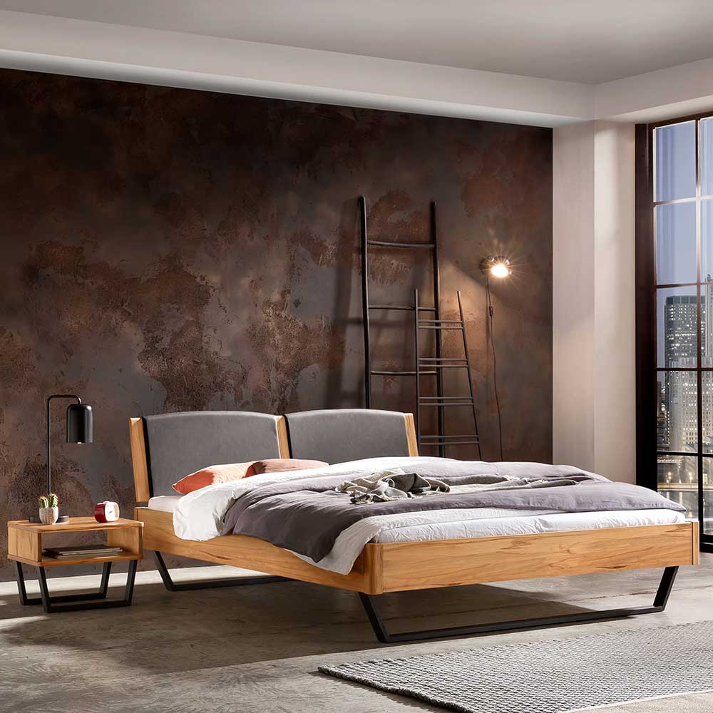 Bett mit Bügelgestell modern Propanja aus Wildbuche Massivholz 140x200 cm