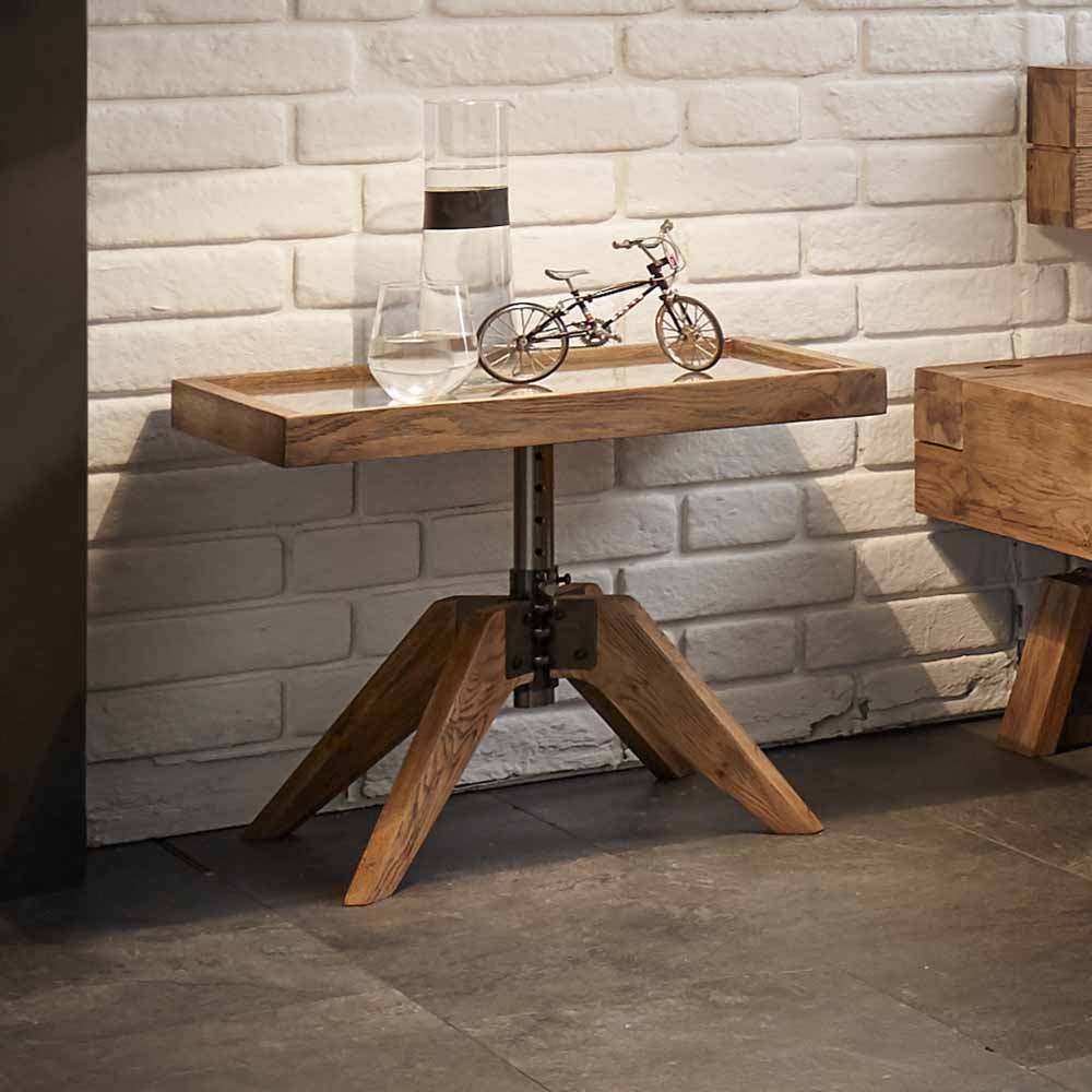 Nachttisch Estata aus Wildeiche Massivholz Glas