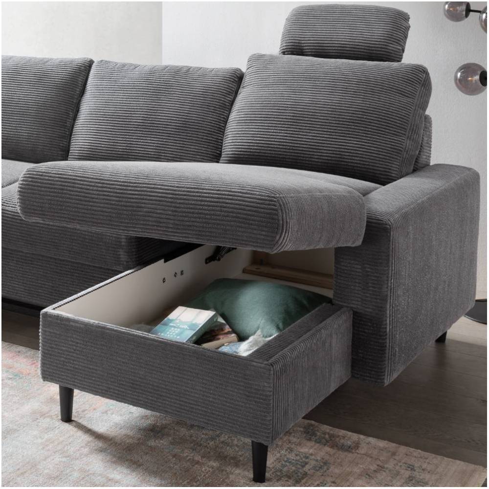 U Sofa Irona aus Cord mit Bettkasten