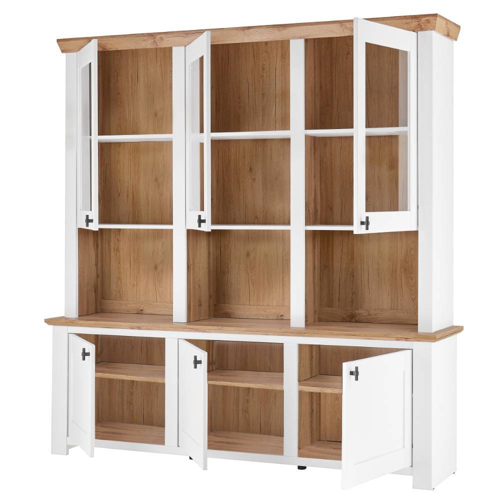 Buffet Vitrine Beno mit Glastüren und drei offenen Fächern