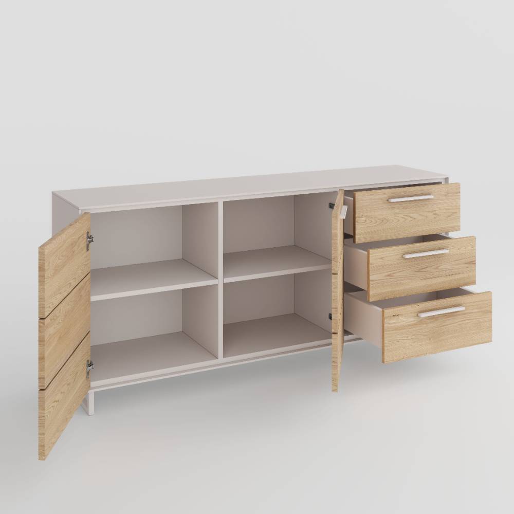 Sideboard Fortlanda in Eiche Bianco und Kreideweiß