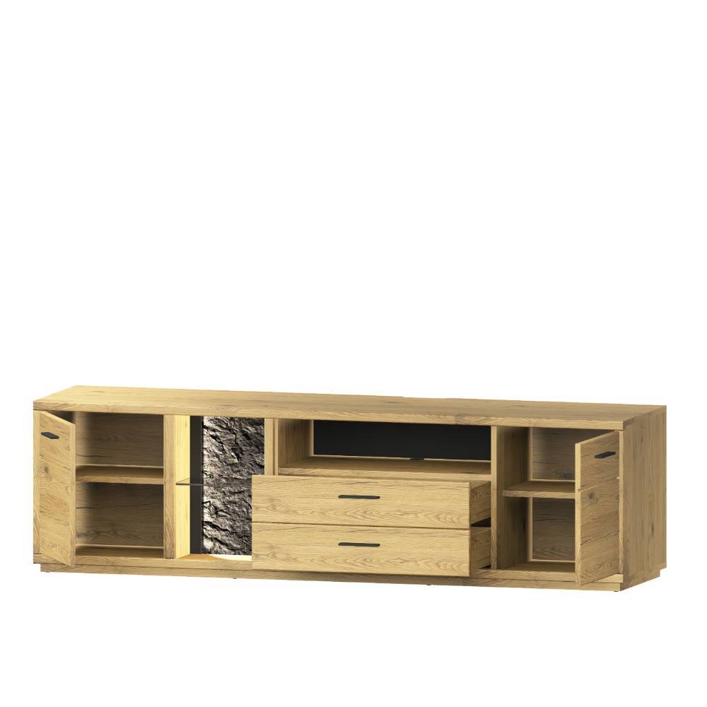 TV Wohnwand Ostoro in Wildeiche Bianco - modernes Design (dreiteilig)