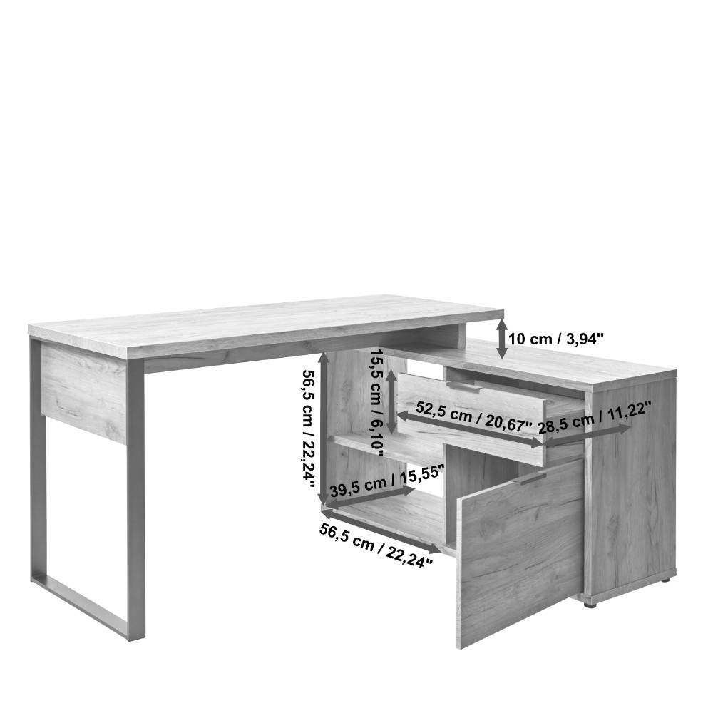 Büroschreibtisch Loyrna in Weiß mit Seitenregalen