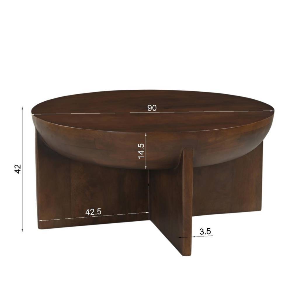 Sofatisch Iloca in runder Form aus Mangobaum Massivholz