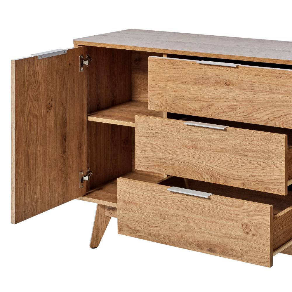 Retrostil Sideboard Timur in Eichefarben mit drei Schubladen