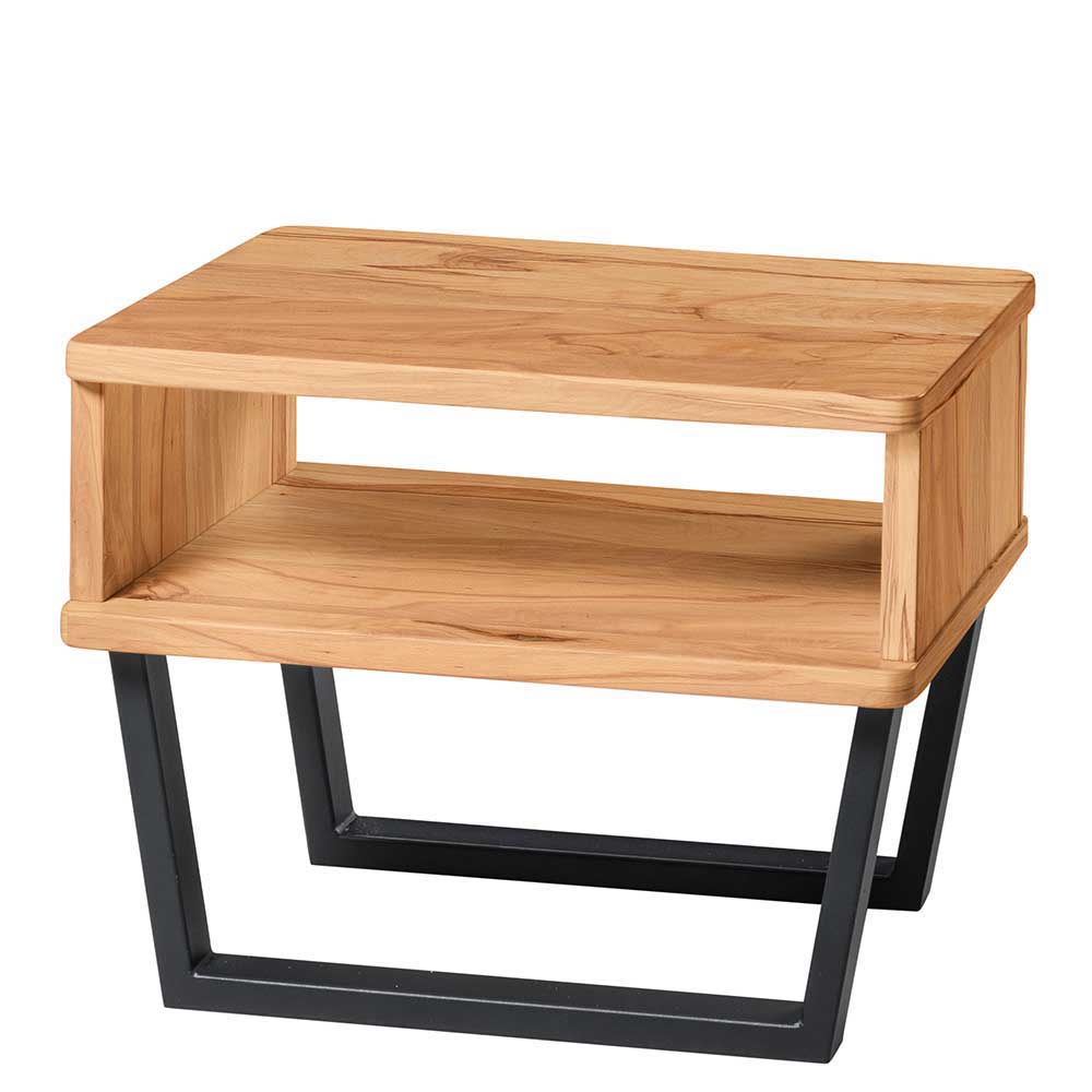Doppelbett mit Metallbügelgestell Avenza aus Wildbuche Massivholz und Stahl