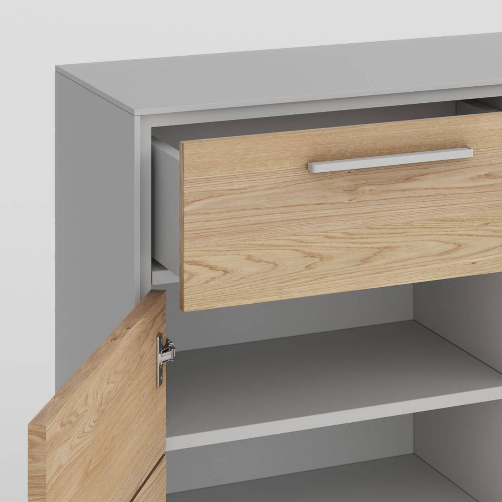 Kommode Fortlanda in Eiche Bianco & Kreideweiß mit Bügelgestell aus Metall