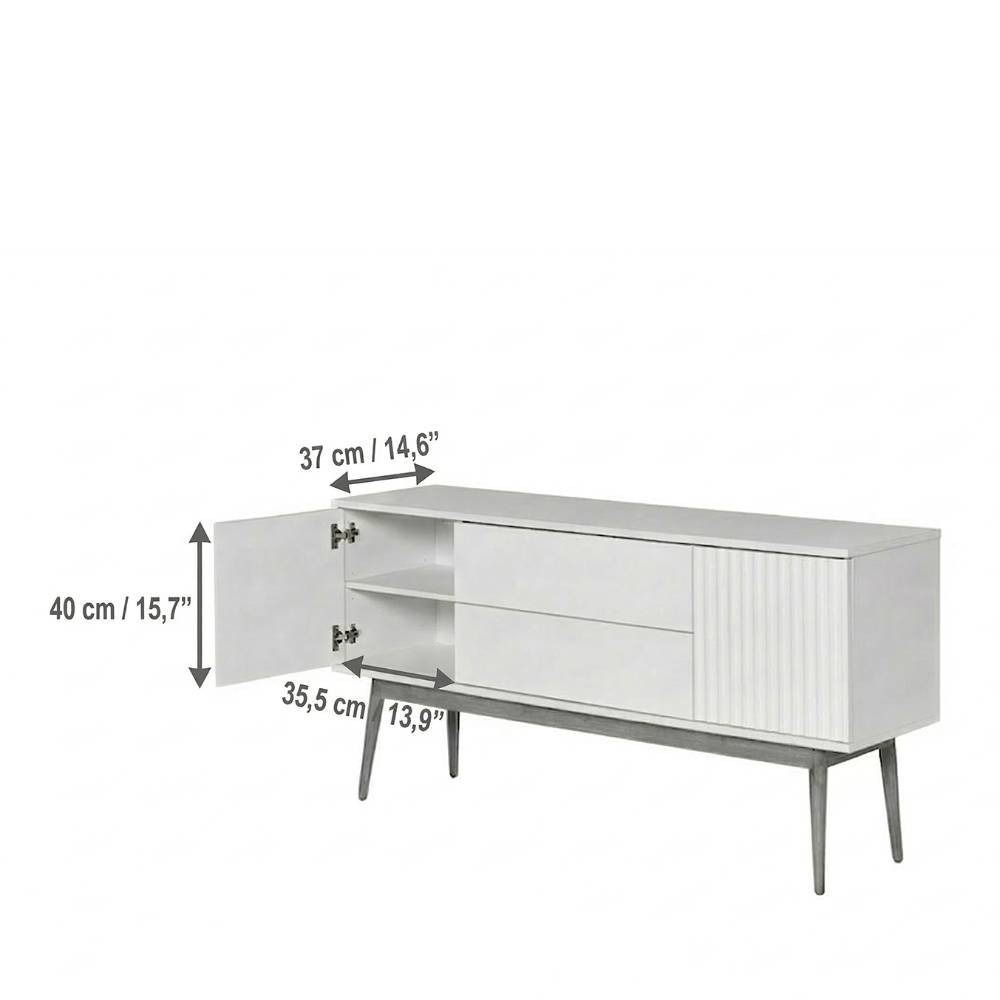 Esszimmersideboard Atela in Weiß & Holz Naturfarben im Skandi Design