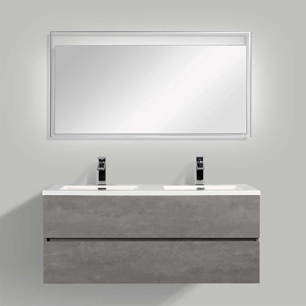 Badezimmer Kombination Monziva in Beton Grau Optik mit Doppel Waschtisch (zweiteilig)