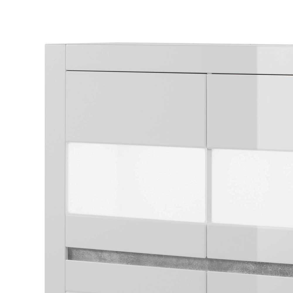 Wohnzimmer Highboard Novinza in Hochglanz Weiß mit Glas