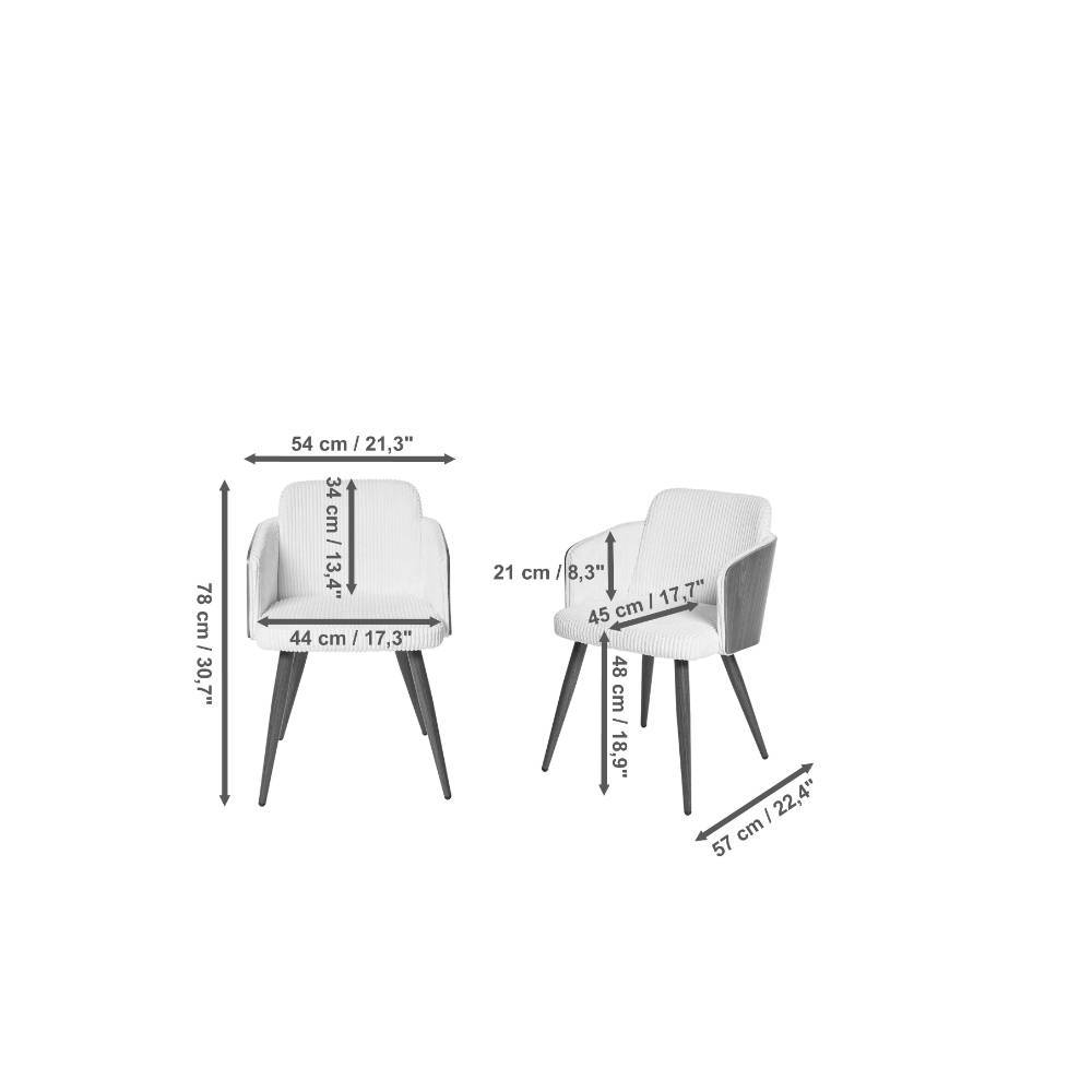 2 Stühle Vallarta mit Armlehnen aus Cord (2er Set)