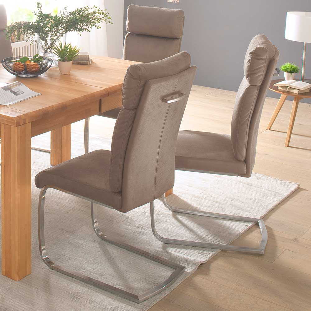 Schwingstuhl Ovidiu in Beige gepolstert Edelstahl (2er Set)