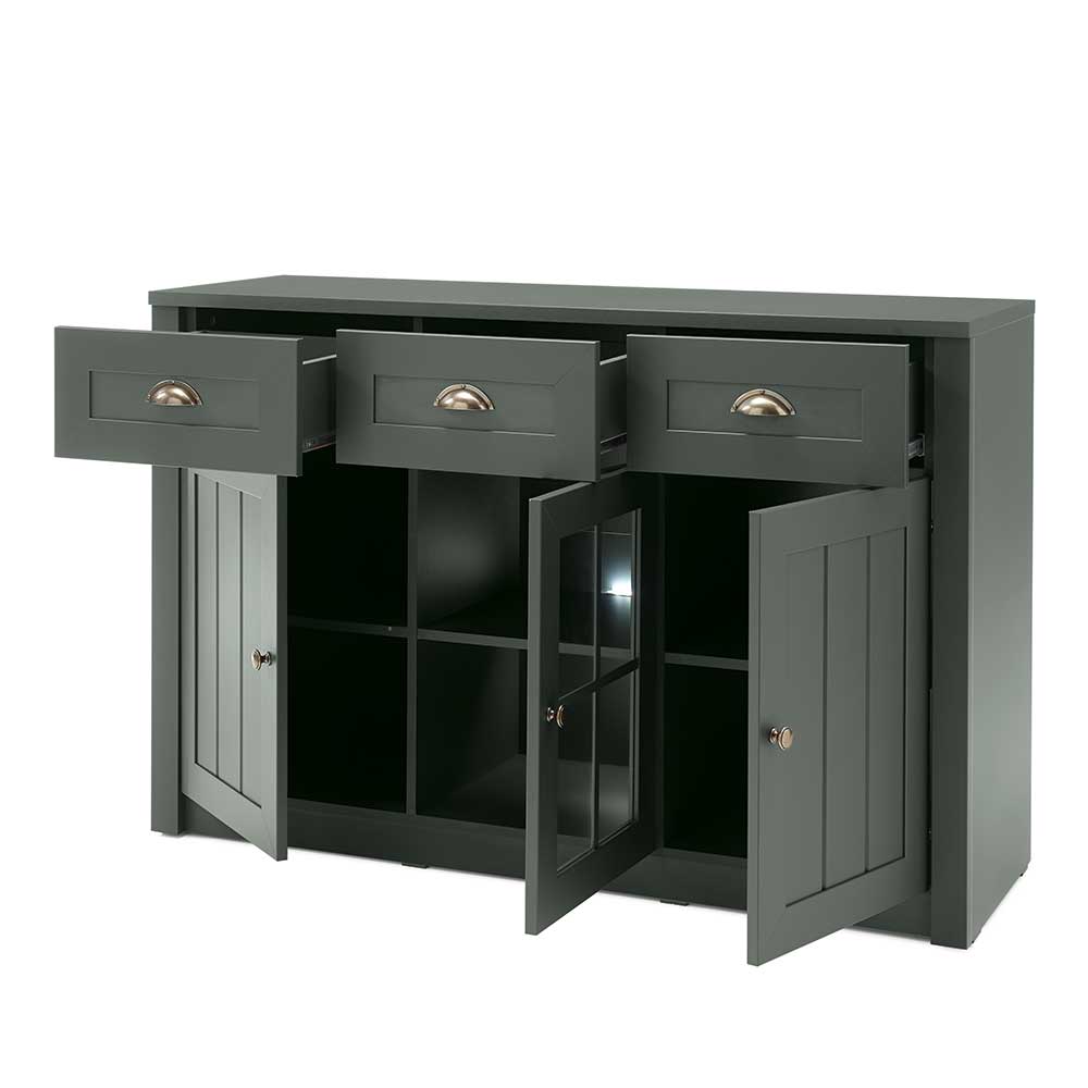 Landhaus Sideboard Clujia in Dunkelgrün mit Glastür