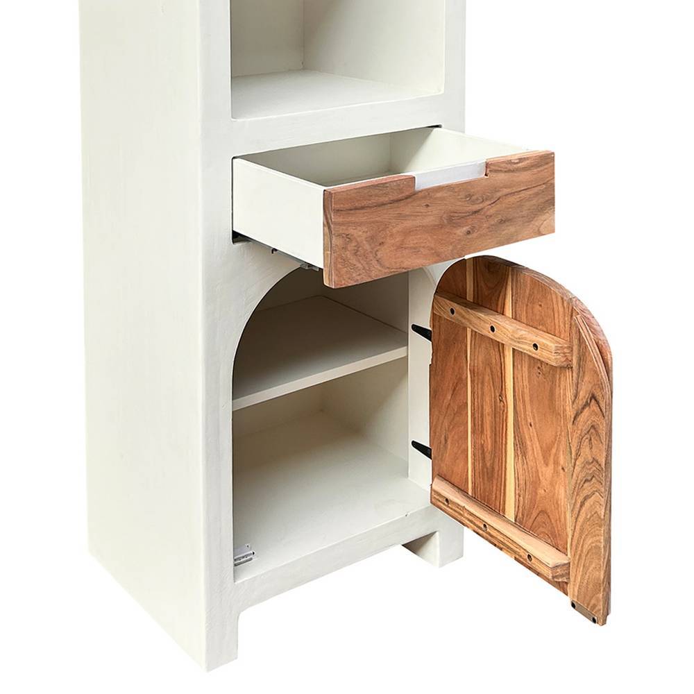 Regalschrank Janyna mit Struktur Kalkputz und Massivholztür