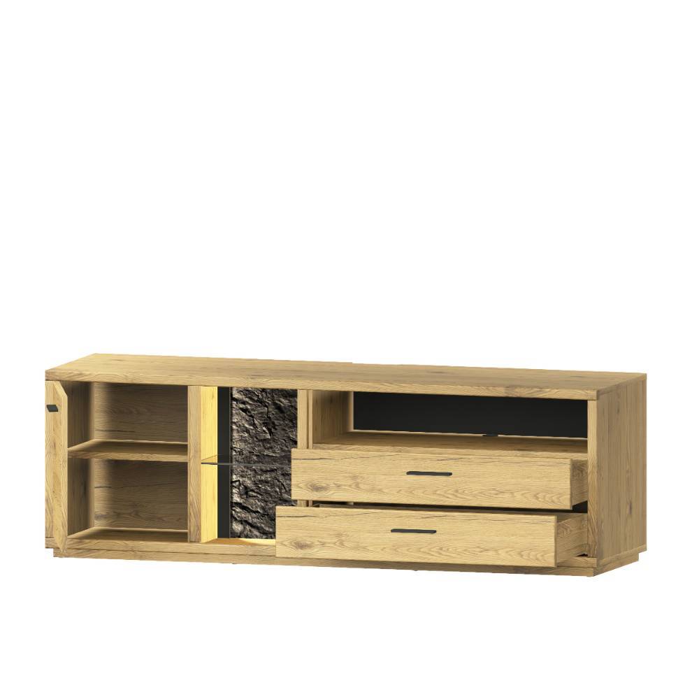 Schrankwand Wohnzimmer Ostoro in Wildeiche Bianco 206 cm hoch (zweiteilig)