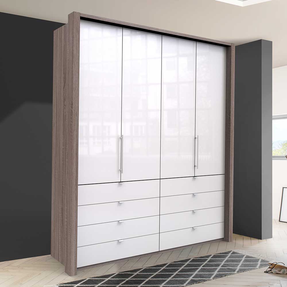 Schlafzimmerschrank Yunidra in modernem Design Trüffelfarben und Weiß