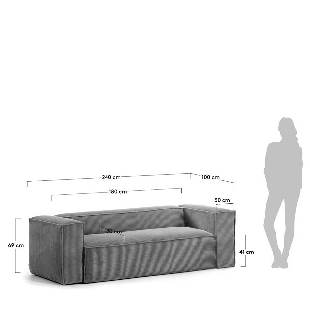 Dreier Sofa Rumatao in Grau aus Cord Stoff