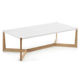 Skandi Design Couchtisch Arenella in Weiß mit Bügelgestell aus Esche Massivholz – Ansicht 1