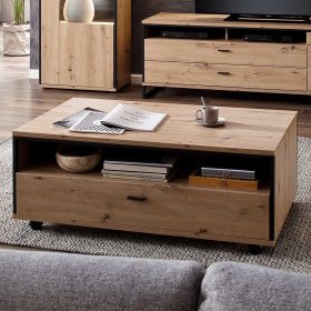 Rollbarer Couchtisch Geronda in Eichefarben und Anthrazit 115 cm breit – Ansicht 3