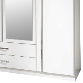 Weißer Schlafzimmerschrank Alkatar mit Spiegeltüren und zwei Schubladen – Ansicht 4
