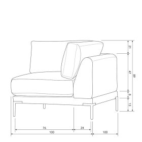 Eckelement Modul Sofa Kahilke in Hellgrau mit Vierfußgestell aus Metall – Ansicht 15