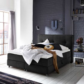 Boxspringbett Vindo in Schwarz Webstoff mit Stauraum – Ansicht 2