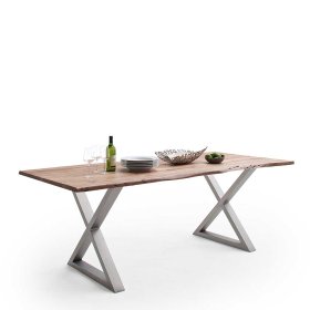Holztisch Vronica mit X Gestell und natürlicher Baumkante – Ansicht 2