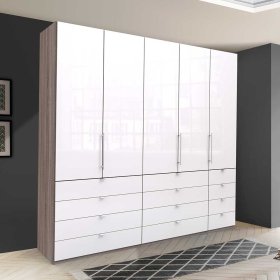 Kombi Schlafzimmerkleiderschrank Yunidra mit Schubladen und Falttüren – Ansicht 3