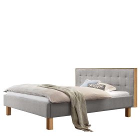 Graues Polster Bett Typon aus Webstoff und Eiche Massivholz – Ansicht 1