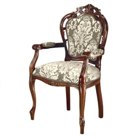 Barockstil Armlehnstuhl Daltiana mit Ornament Webstoff in Creme und Taupe – Ansicht 1