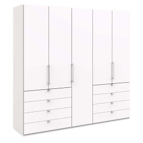 Weißer Schlafzimmerschrank Emiliano mit Falttüren und Schubladen – Ansicht 1