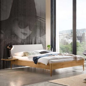 140x200 Bett Wildeiche Broziano mit Polsterkopfteil in Grau – Ansicht 2