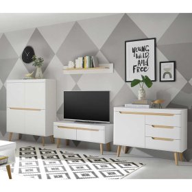 Schrankwand Wohnzimmer Jasturian im Skandi Design 134 cm hoch (vierteilig) – Ansicht 2