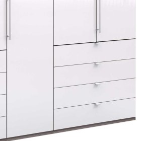 Gleittüren Ankleideschrank Yunidra mit acht Schubladen glasbeschichtet – Ansicht 4