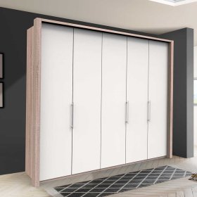 Breiter Kleiderschrank Lolyana in Weiß und Eiche Sägerau foliert – Ansicht 2