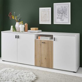 Großes Sideboard Saladd in Weiß und Wildeichefarben 200 cm breit – Ansicht 2
