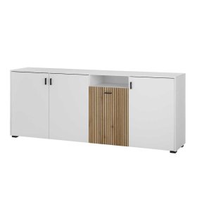 Großes Sideboard Saladd in Weiß und Wildeichefarben 200 cm breit – Ansicht 1