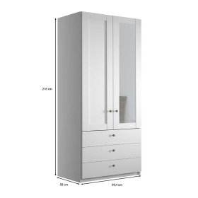 Weisser Drehtürenkleiderschrank Tudana mit Spiegel und drei Schubladen – Ansicht 9