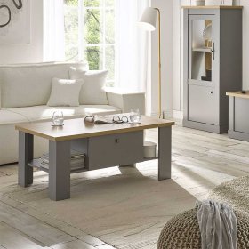 Landhausstil Wohnzimmertisch Cellossa in Lichtgrau und Eichefarben – Ansicht 7