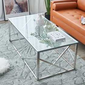 Moderner Couchtisch Leonira 120x45x60 cm mit Glasplatte – Ansicht 3